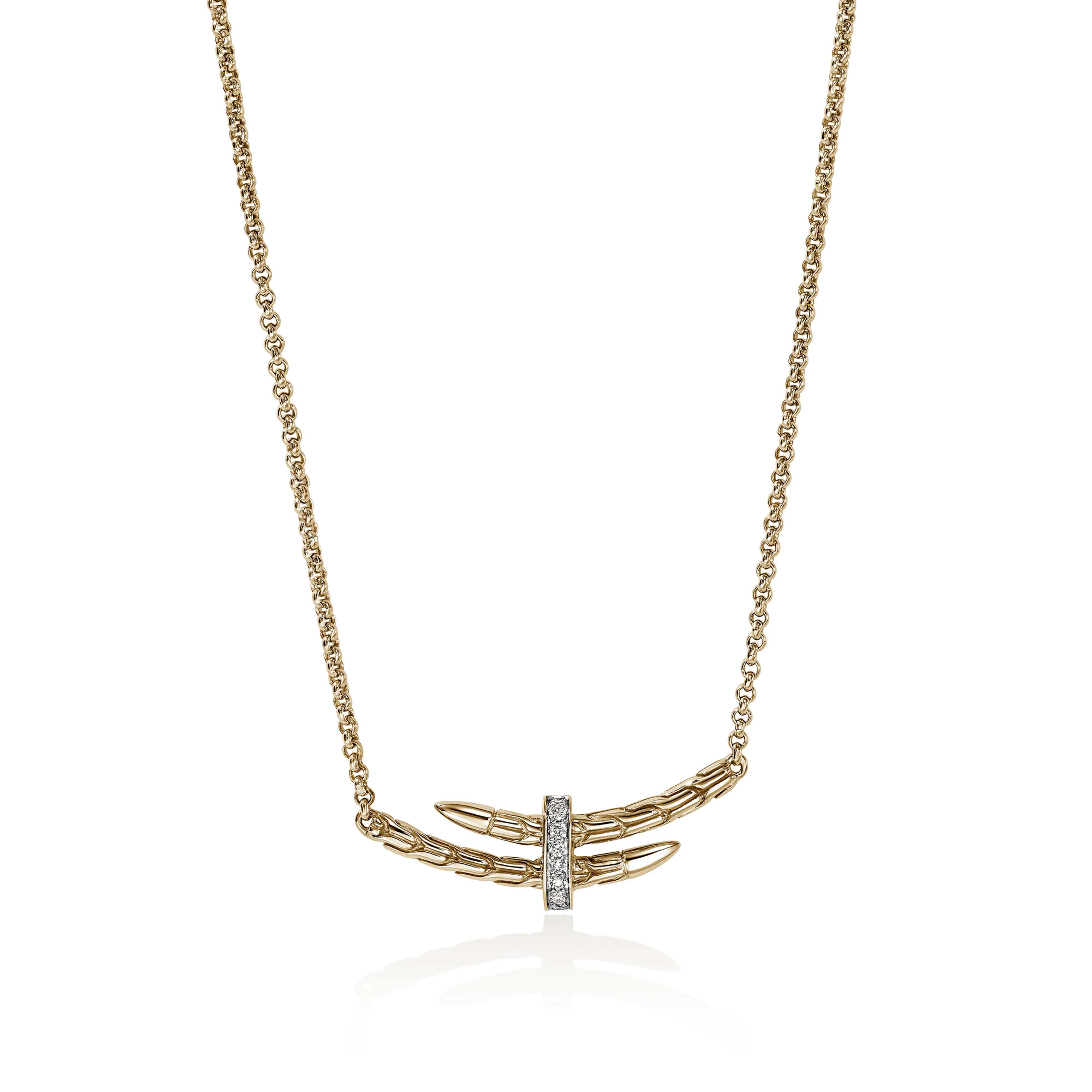John Hardy Spear Yellow Gold Station Necklace with Diamonds