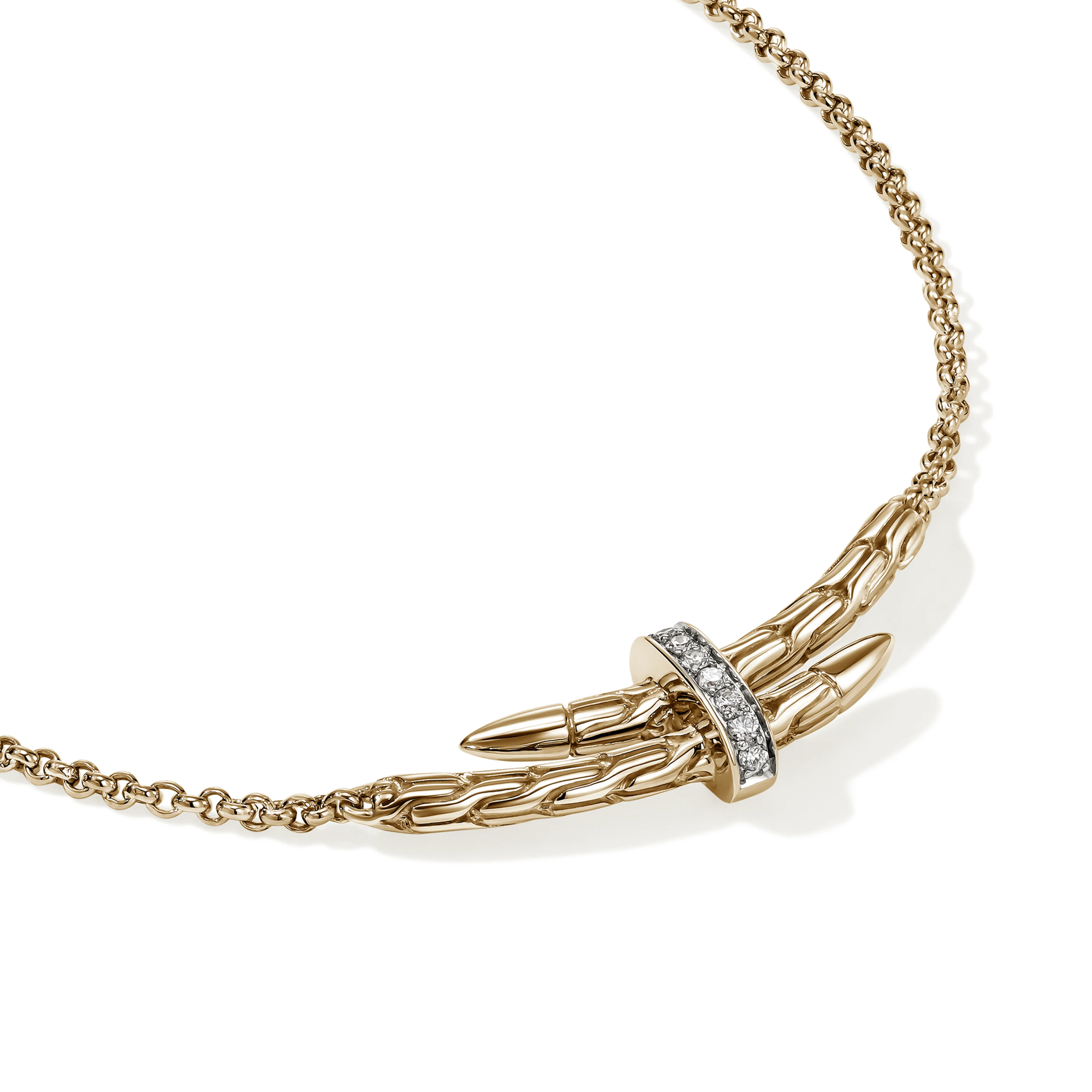 John Hardy Spear Yellow Gold Station Necklace with Diamonds - Image 3