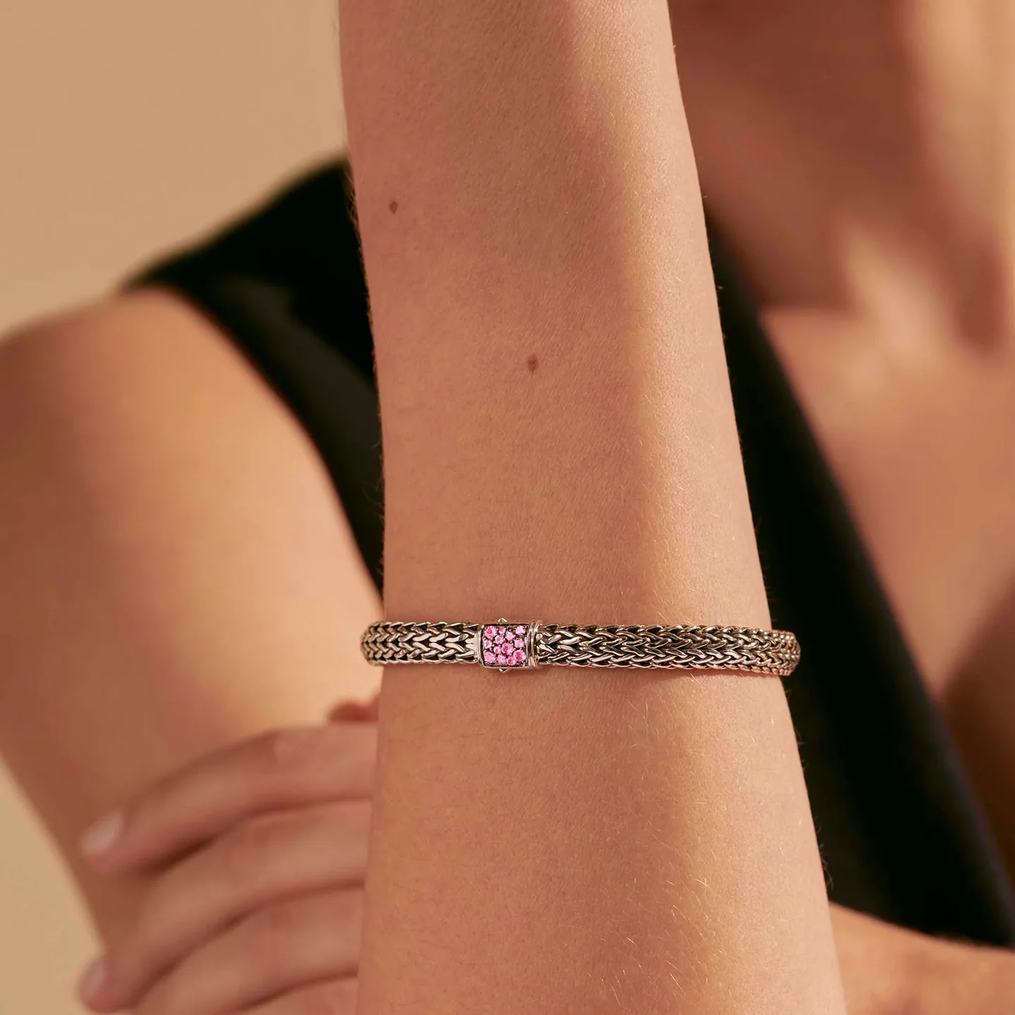 John Hardy Sterling Silver Black Sapphire and Pink Tourmaline Reversible Bracelet - Image 6