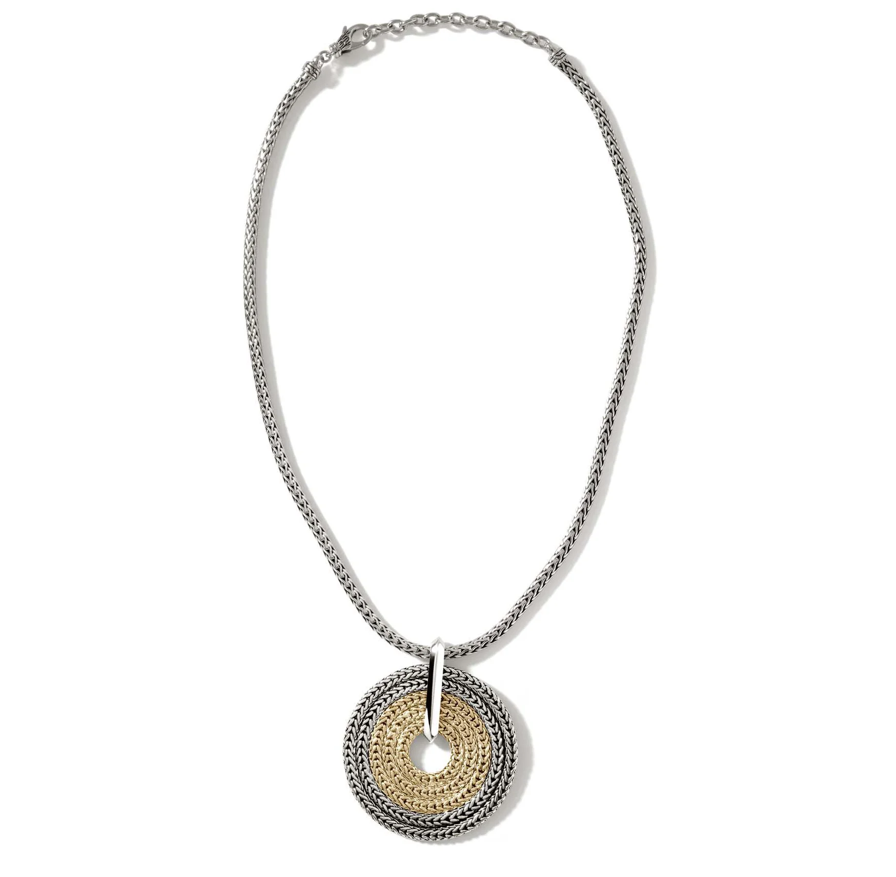 John Hardy Yellow Gold and Sterling Silver Round Pendant Slim Chain Necklace - Image 2
