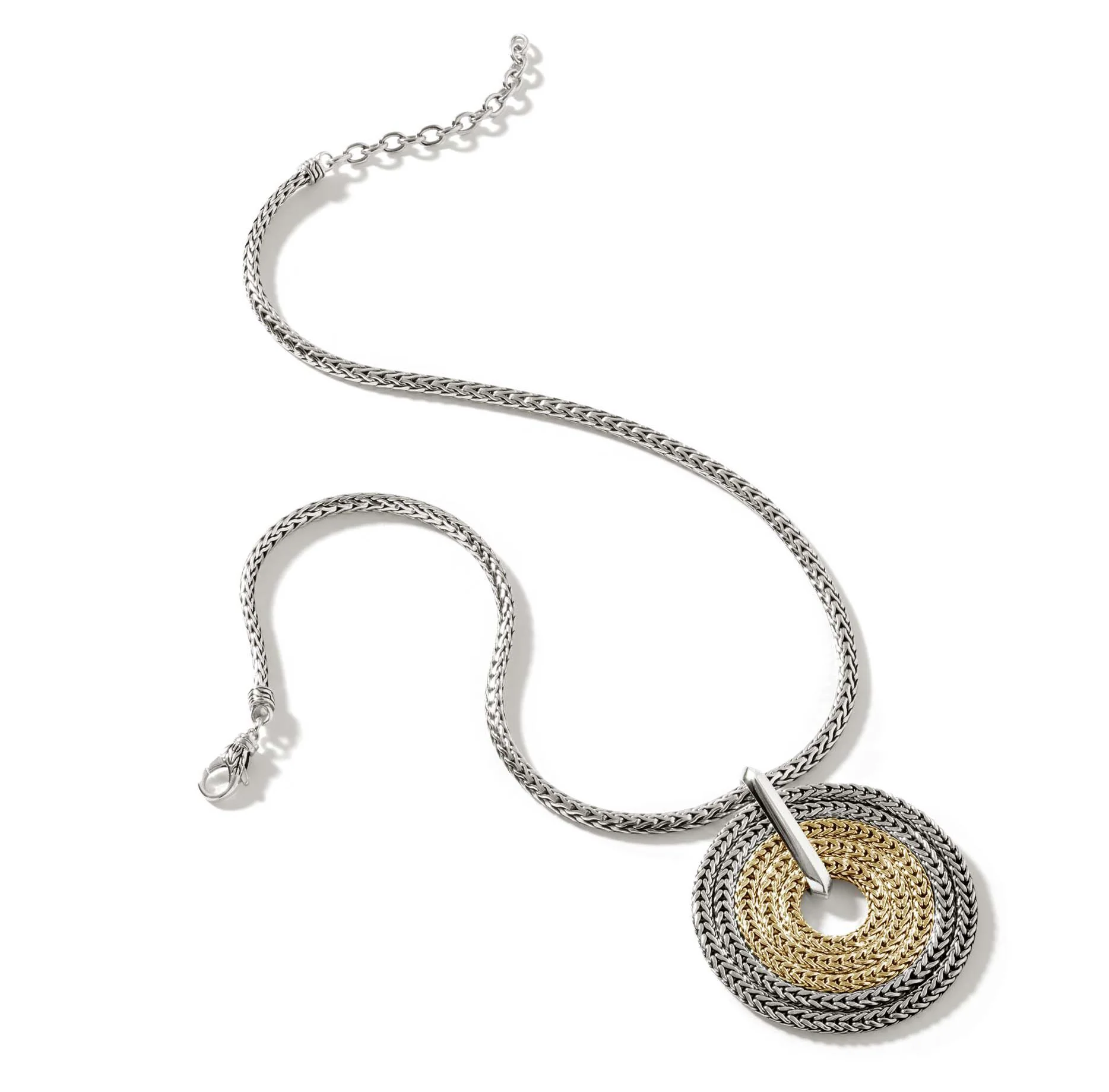 John Hardy Yellow Gold and Sterling Silver Round Pendant Slim Chain Necklace - Image 3
