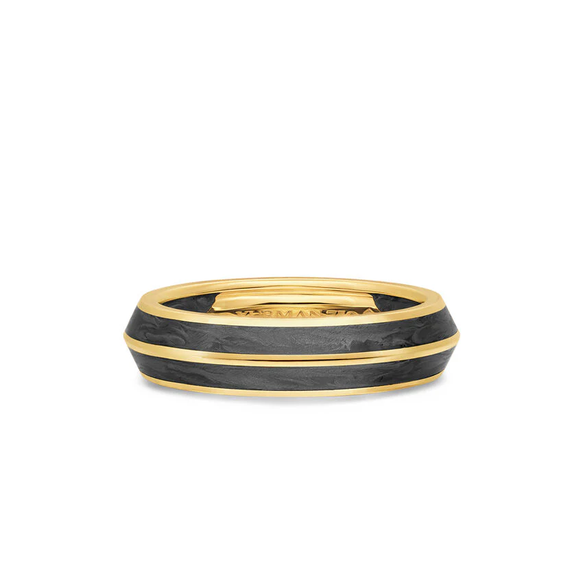 Knife Edge Band in 18K Yellow Gold with Forged Carbon, 6mm, Size 9