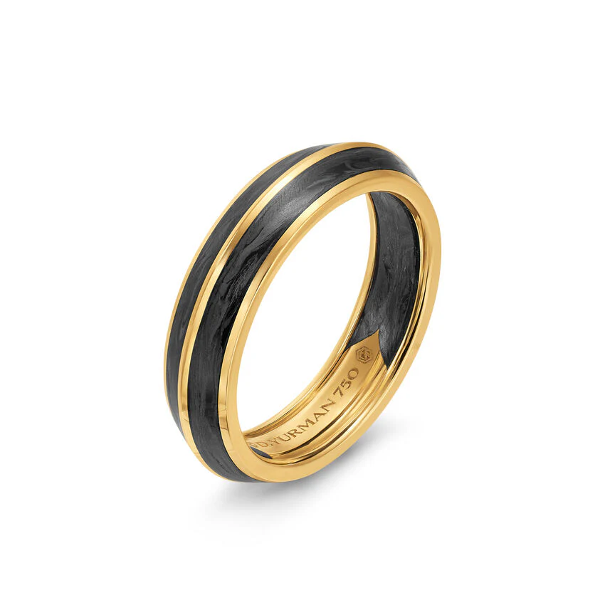 Knife Edge Band in 18K Yellow Gold with Forged Carbon, 6mm, Size 9 - Image 2