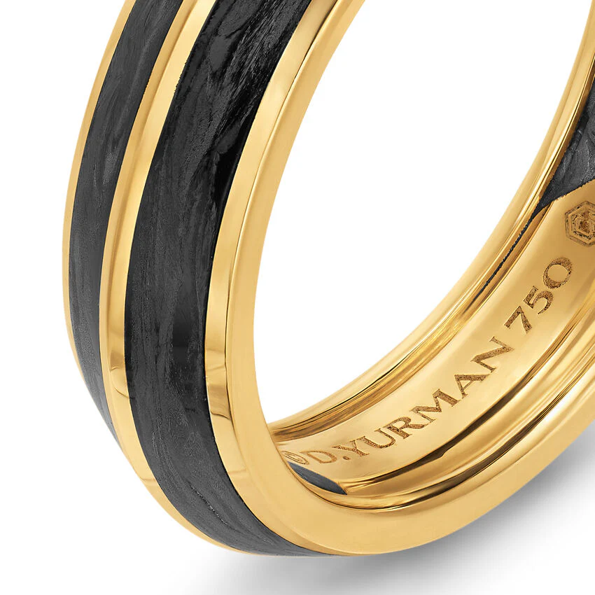 Knife Edge Band in 18K Yellow Gold with Forged Carbon, 6mm, Size 9 - Image 3