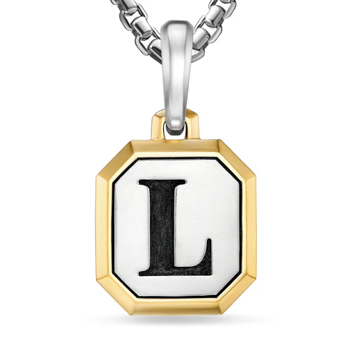 L Initial Amulet in Sterling Silver with 14K Yellow Gold, 17mm - Image 4