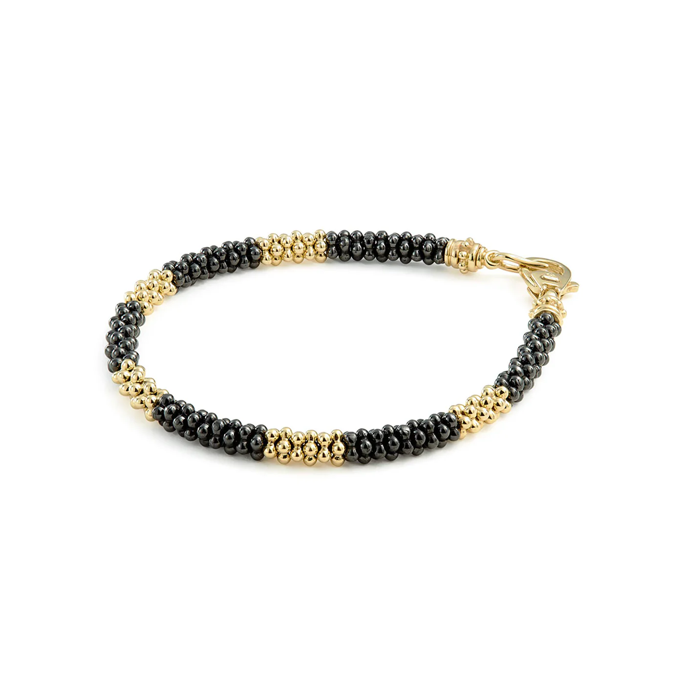 LAGOS Black Caviar Five Large 18K Gold Station Ceramic Beaded Bracelet, 5mm - Image 2