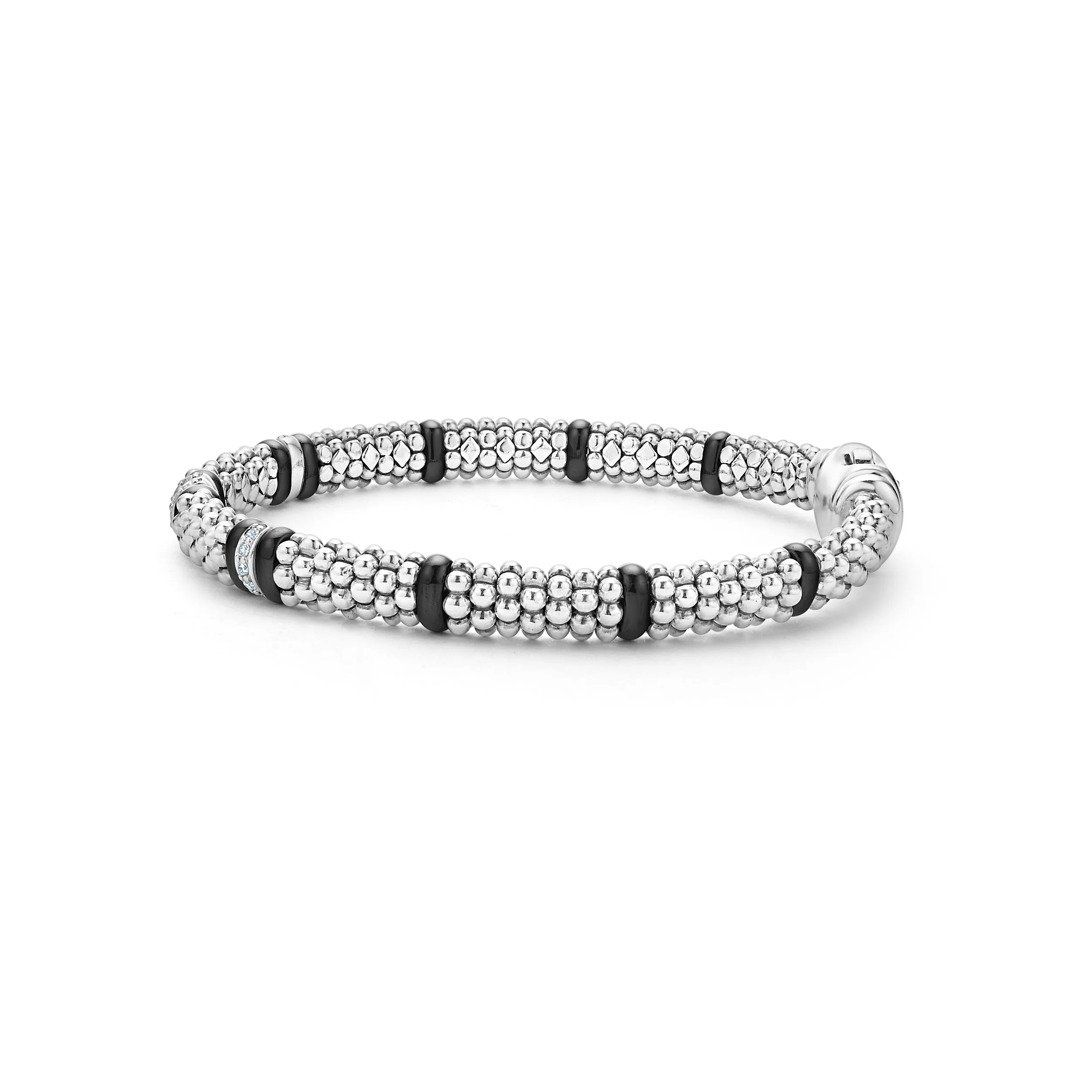 LAGOS Black Caviar Four Station Diamond Caviar Bracelet, 6mm - Image 2