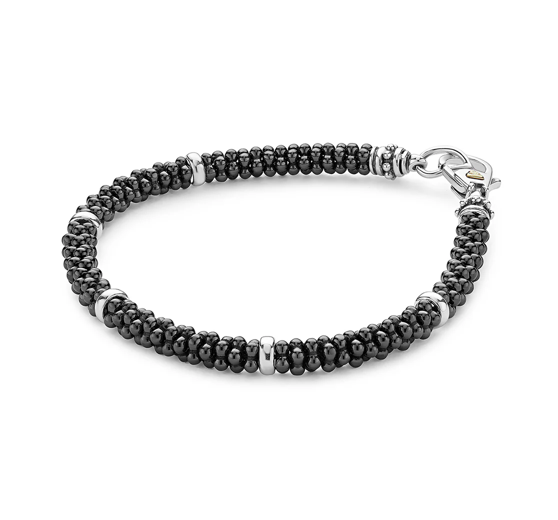 LAGOS Black Caviar Silver Five Station Ceramic Bracelet - Image 2