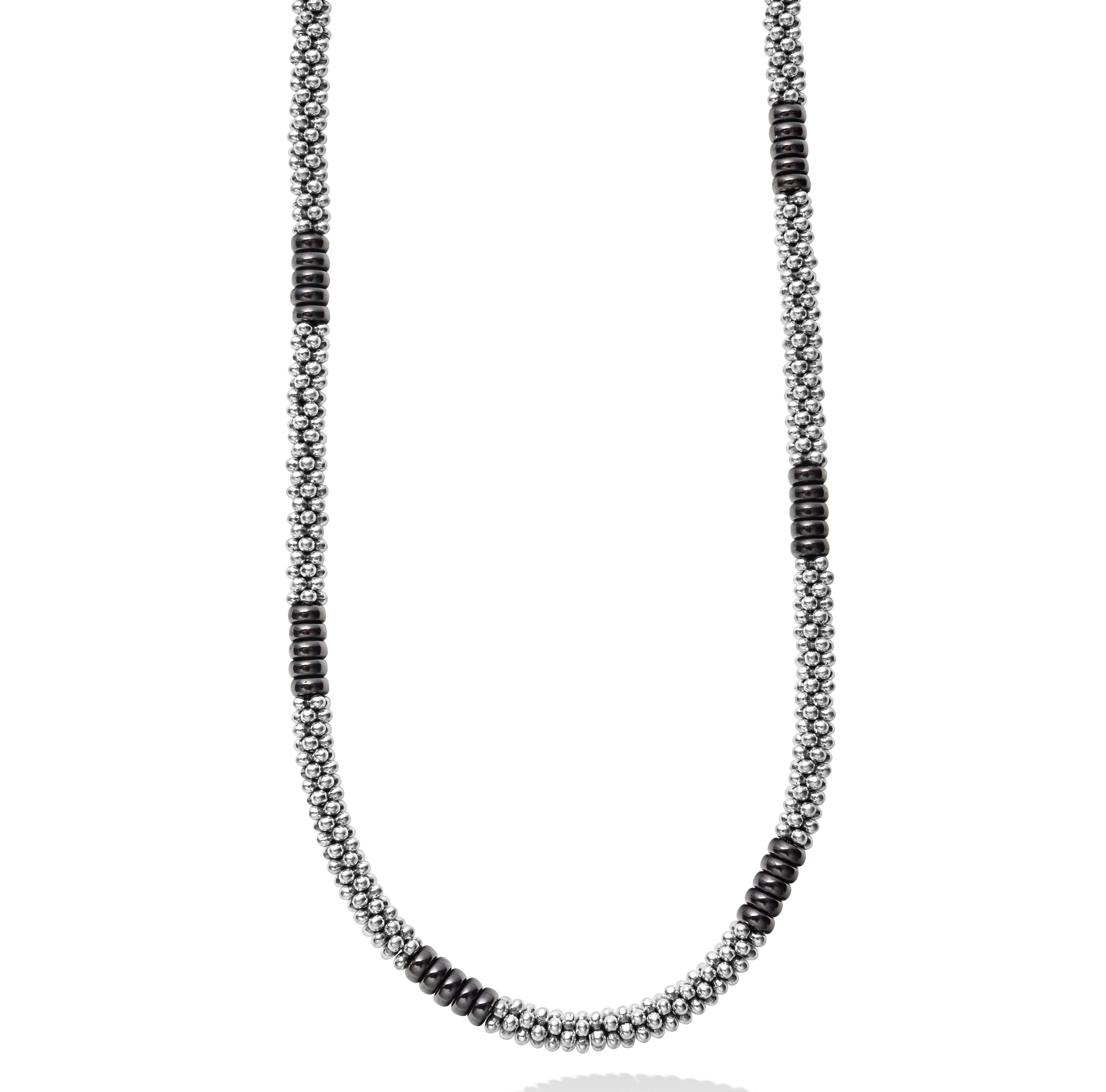 LAGOS Black Caviar Silver Station Ceramic Beaded Necklace