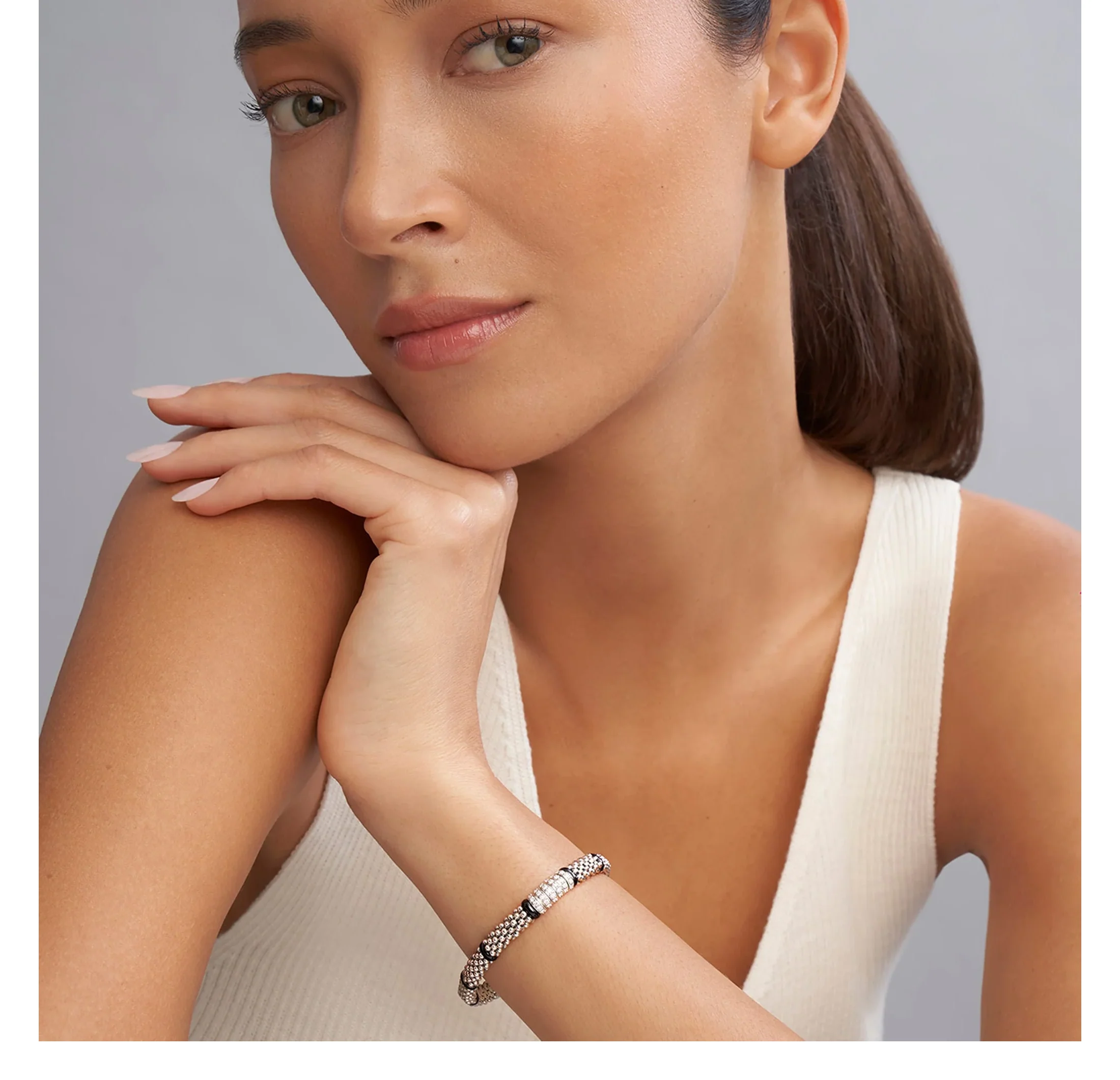 LAGOS Black Caviar Six Station Diamond Caviar Bracelet, 6mm - Image 3