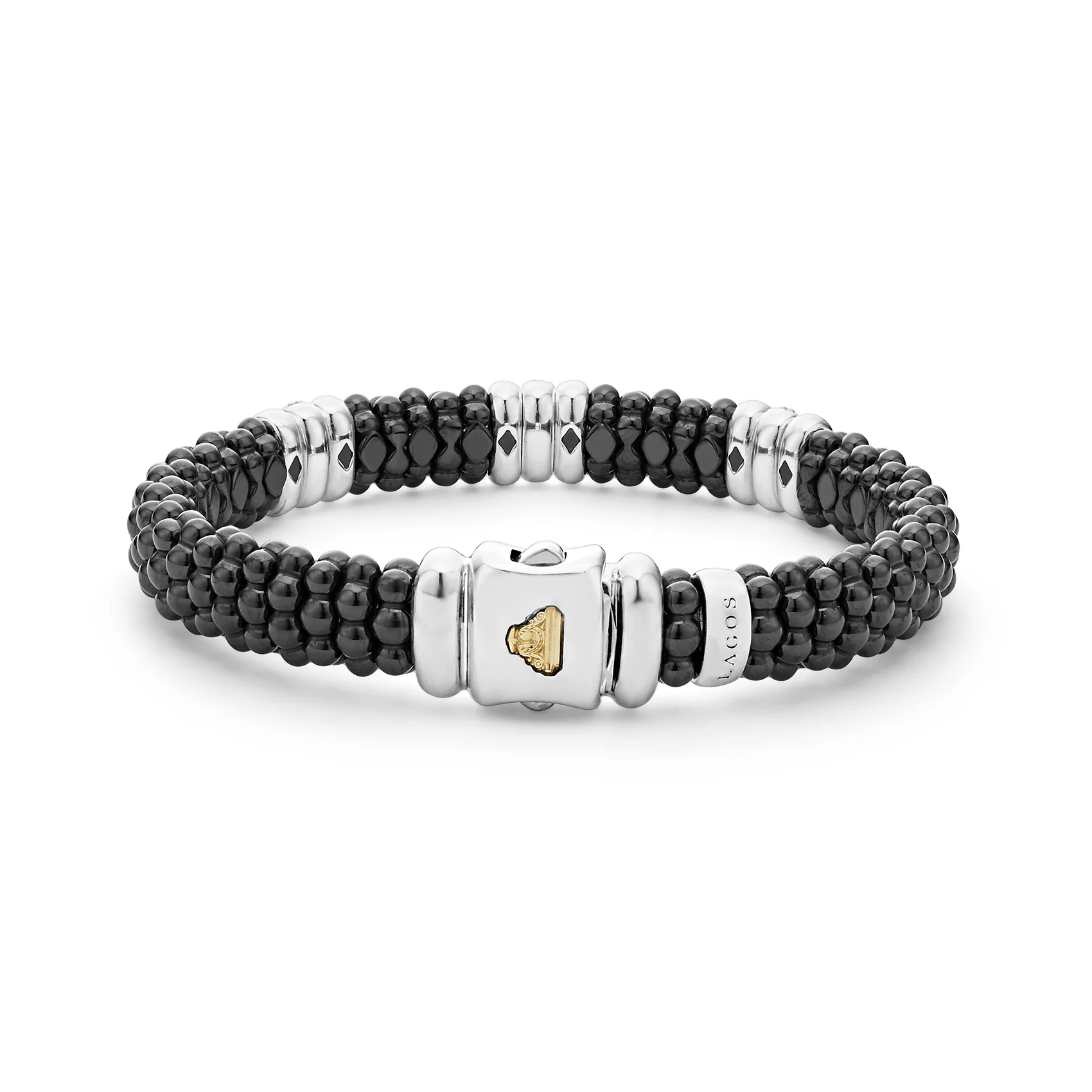 LAGOS Black Caviar Three Station Ceramic Diamond Bracelet, 9mm - Image 2