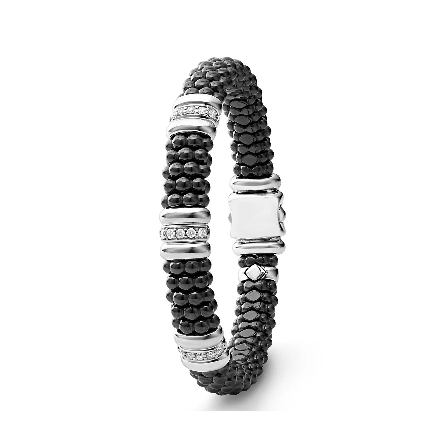 LAGOS Black Caviar Three Station Ceramic Diamond Bracelet, 9mm - Image 3