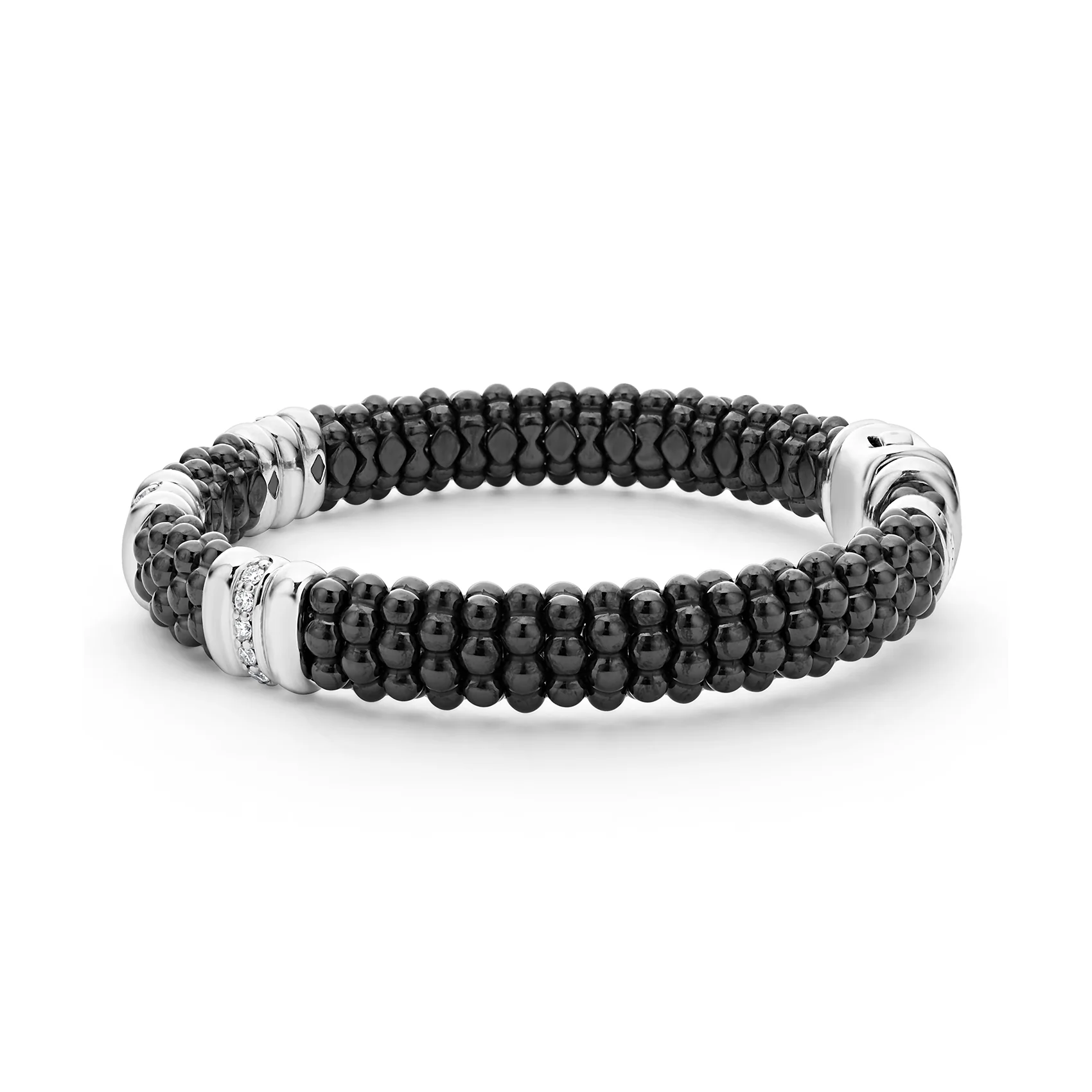 LAGOS Black Caviar Three Station Ceramic Diamond Bracelet, 9mm - Image 4