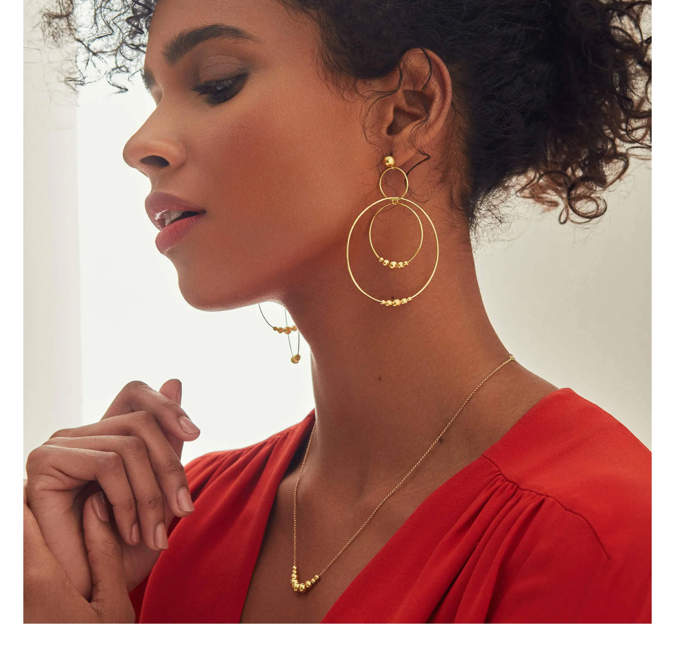 LAGOS Caviar Gold Three Circle Bead Drop Earrings - Image 2