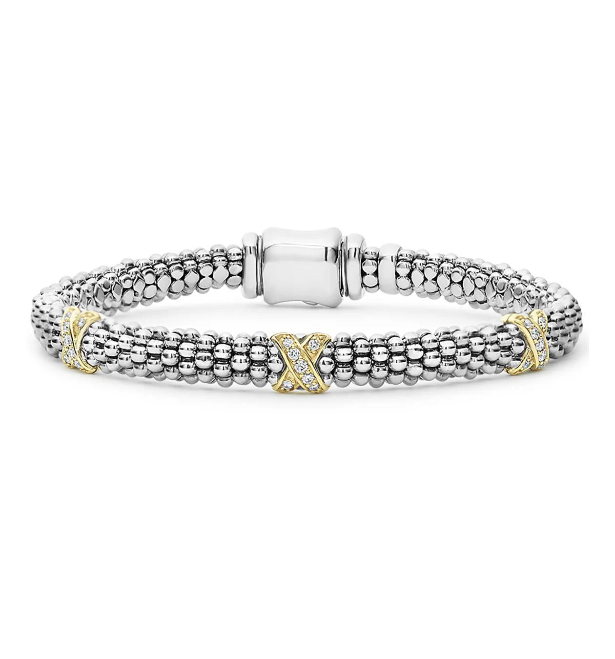 LAGOS Caviar Lux Three Station Gold X Diamond Bracelet