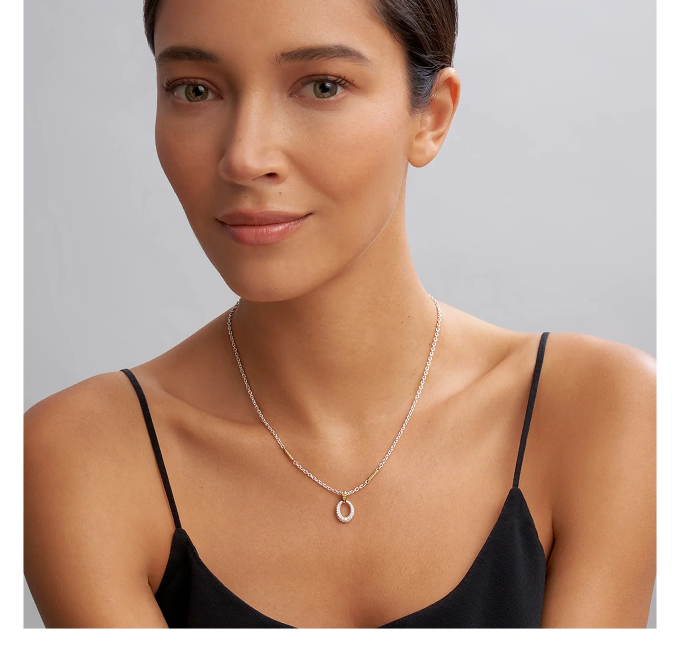 LAGOS Caviar Lux Two-Tone Oval Diamond Pendant Necklace - Image 3