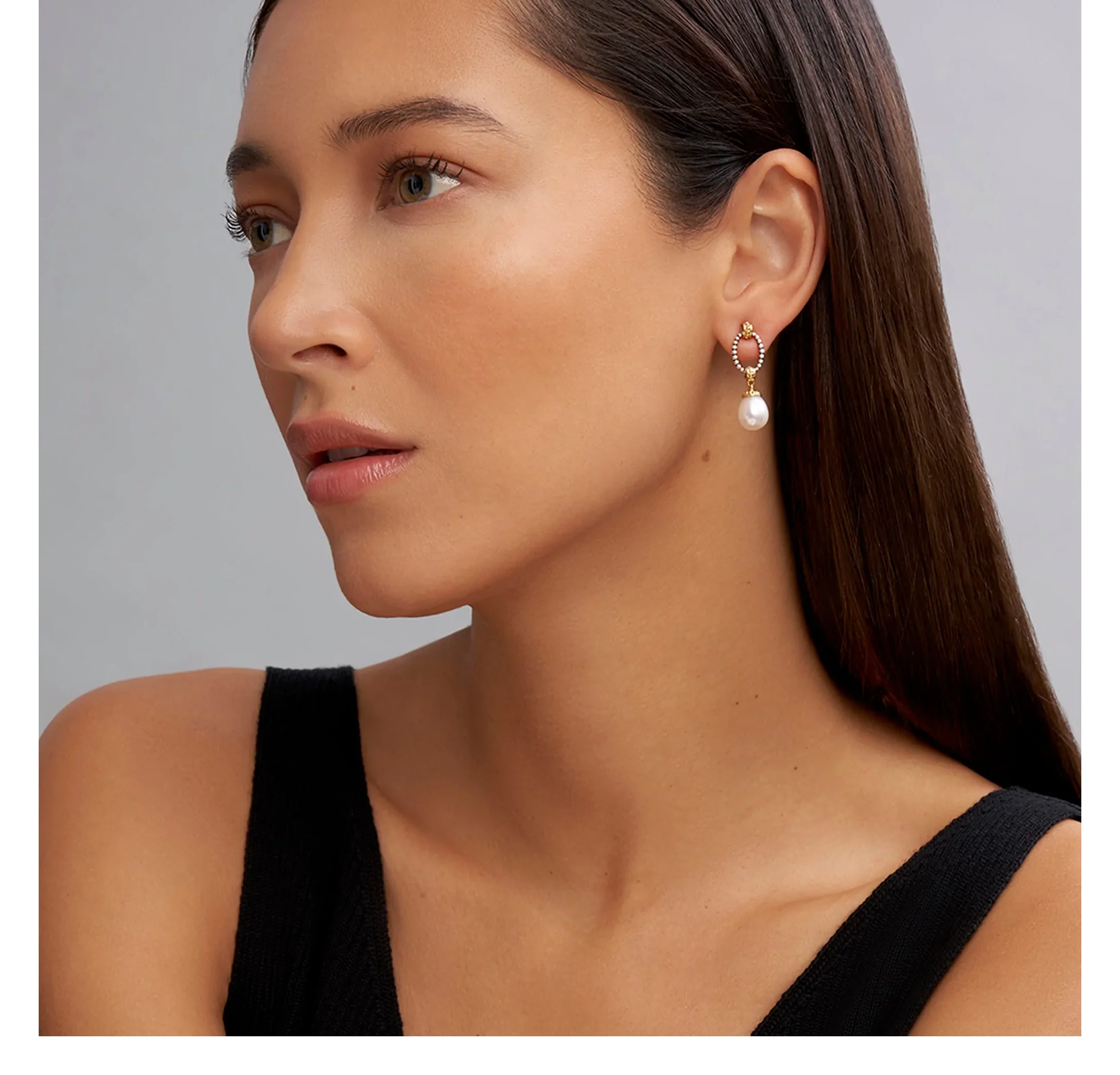 LAGOS Luna Two-Tone Oval Drop Pearl Earrings - Image 2