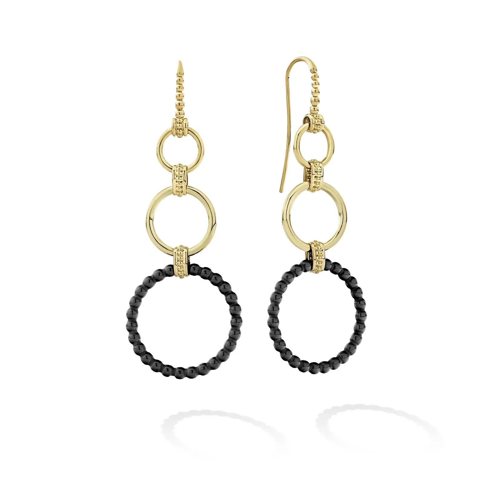 LAGOS Meridian Three Gold and Ceramic Circle Drop Earrings