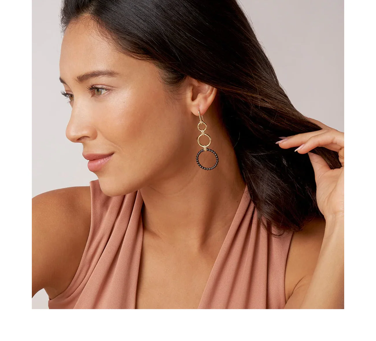 LAGOS Meridian Three Gold and Ceramic Circle Drop Earrings - Image 2