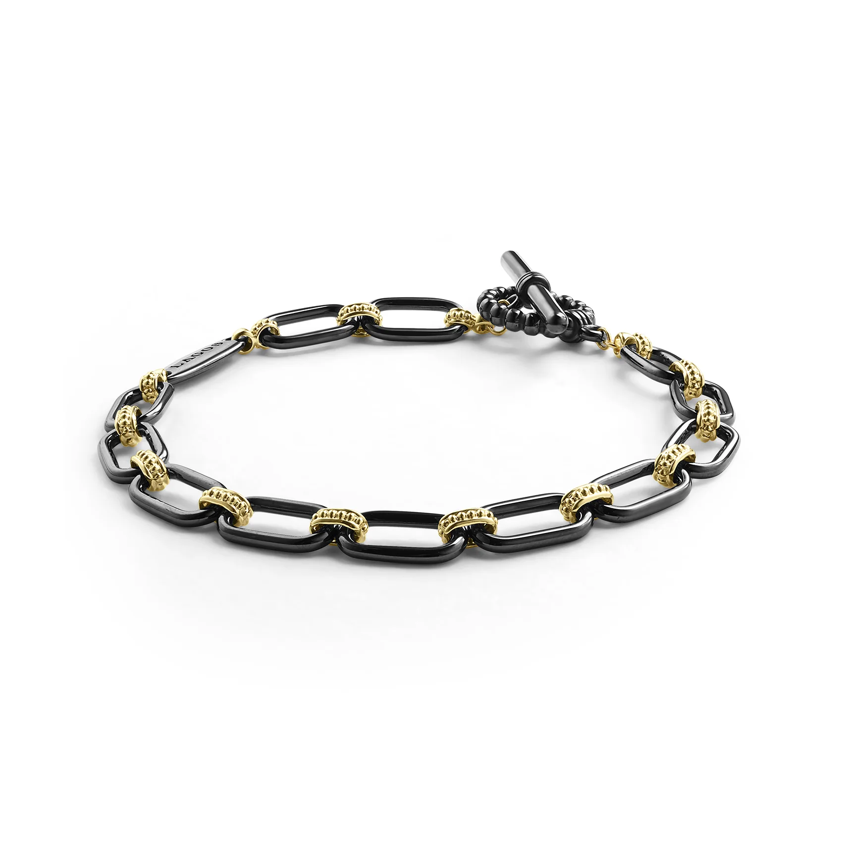 LAGOS Signature Caviar 18K Gold and Black Ceramic Link Bracelet - Image 3
