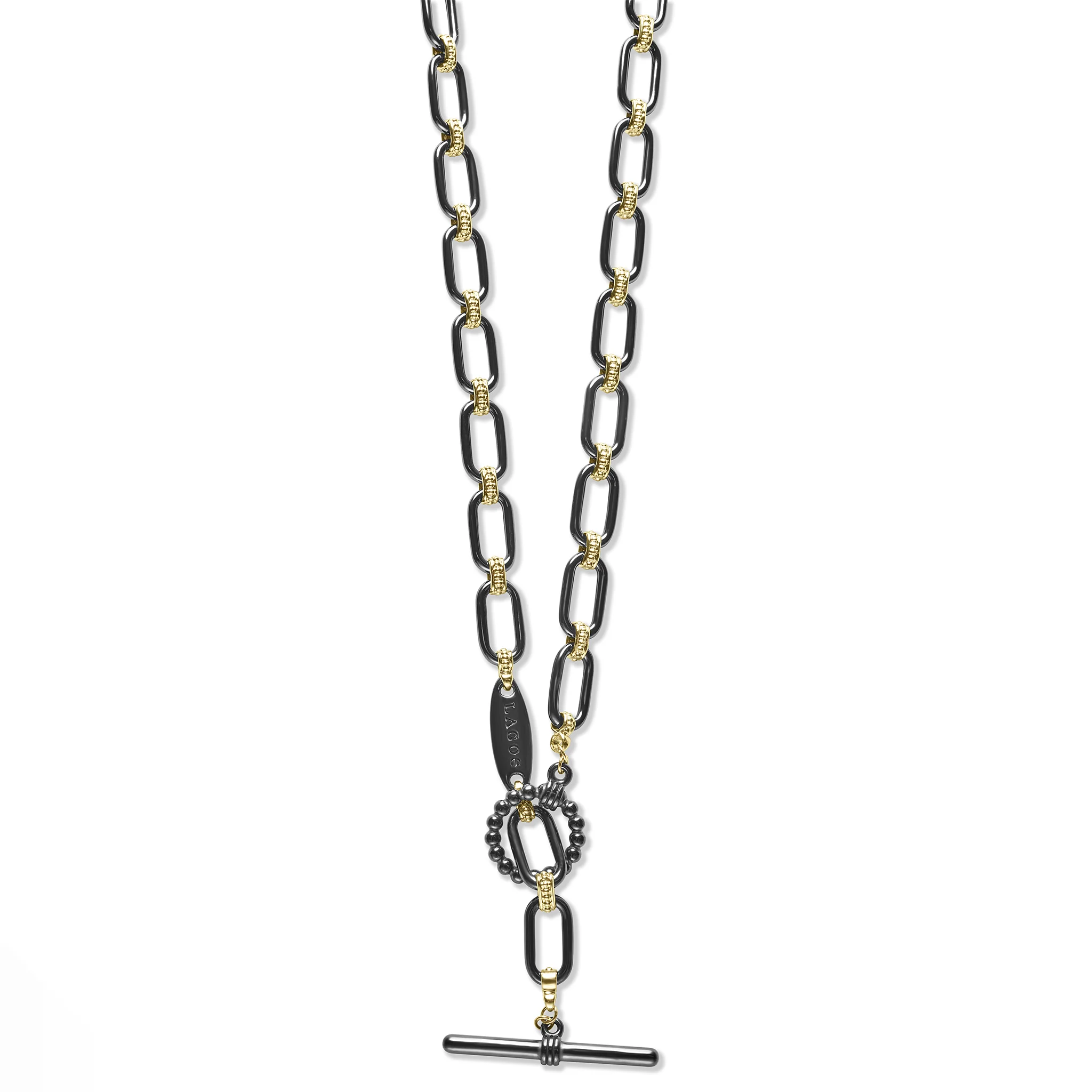 LAGOS Signature Caviar 18K Gold and Black Ceramic Link Necklace - Image 2