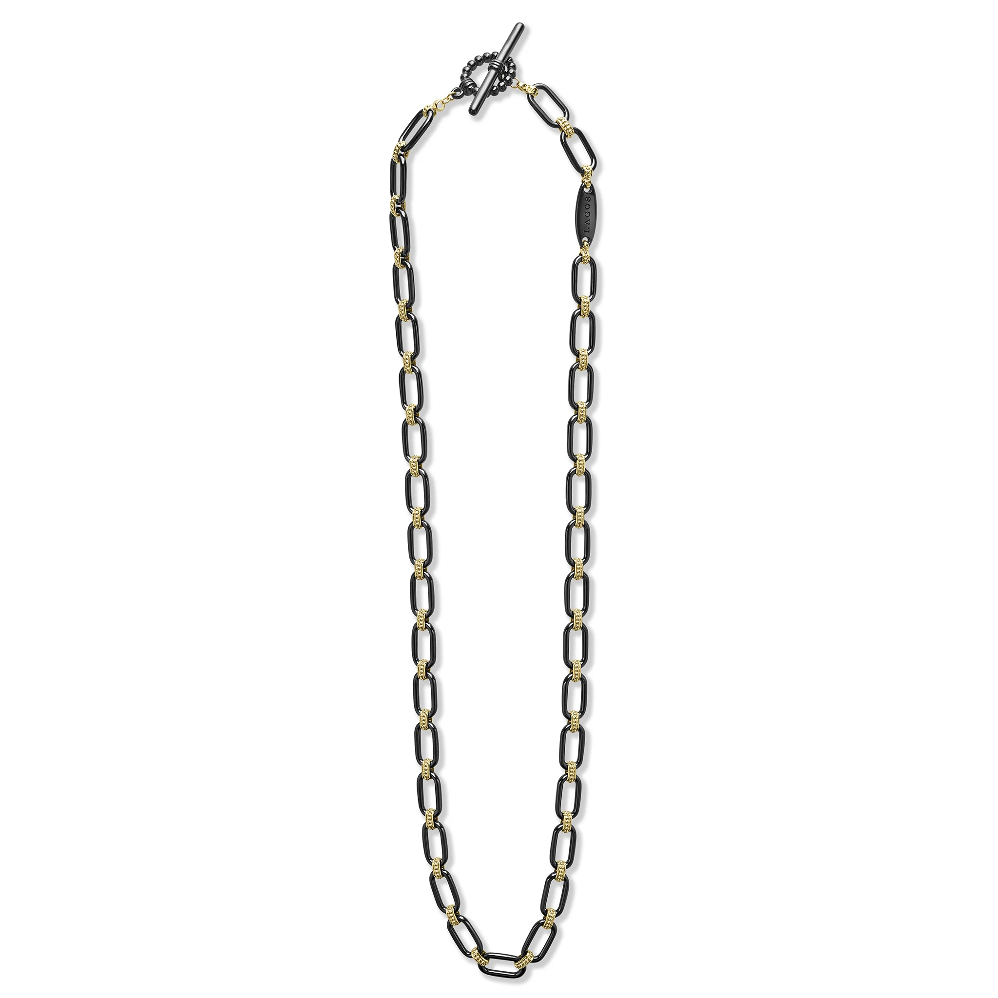 LAGOS Signature Caviar 18K Gold and Black Ceramic Link Necklace - Image 3