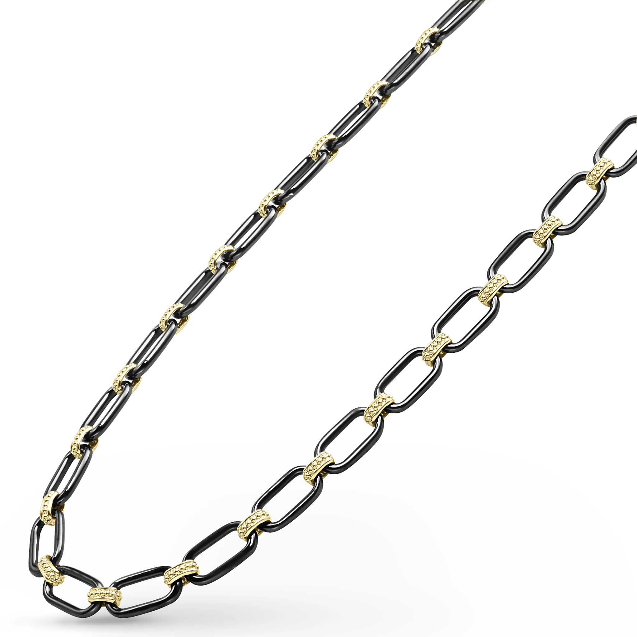 LAGOS Signature Caviar 18K Gold and Black Ceramic Link Necklace - Image 4