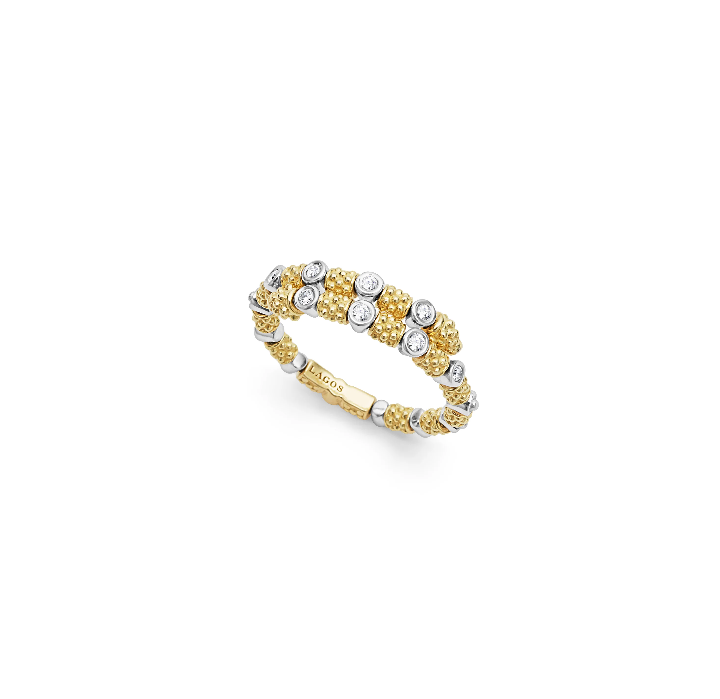 LAGOS Signature Caviar 18K Gold and Diamond Superfine Band Ring - Image 2