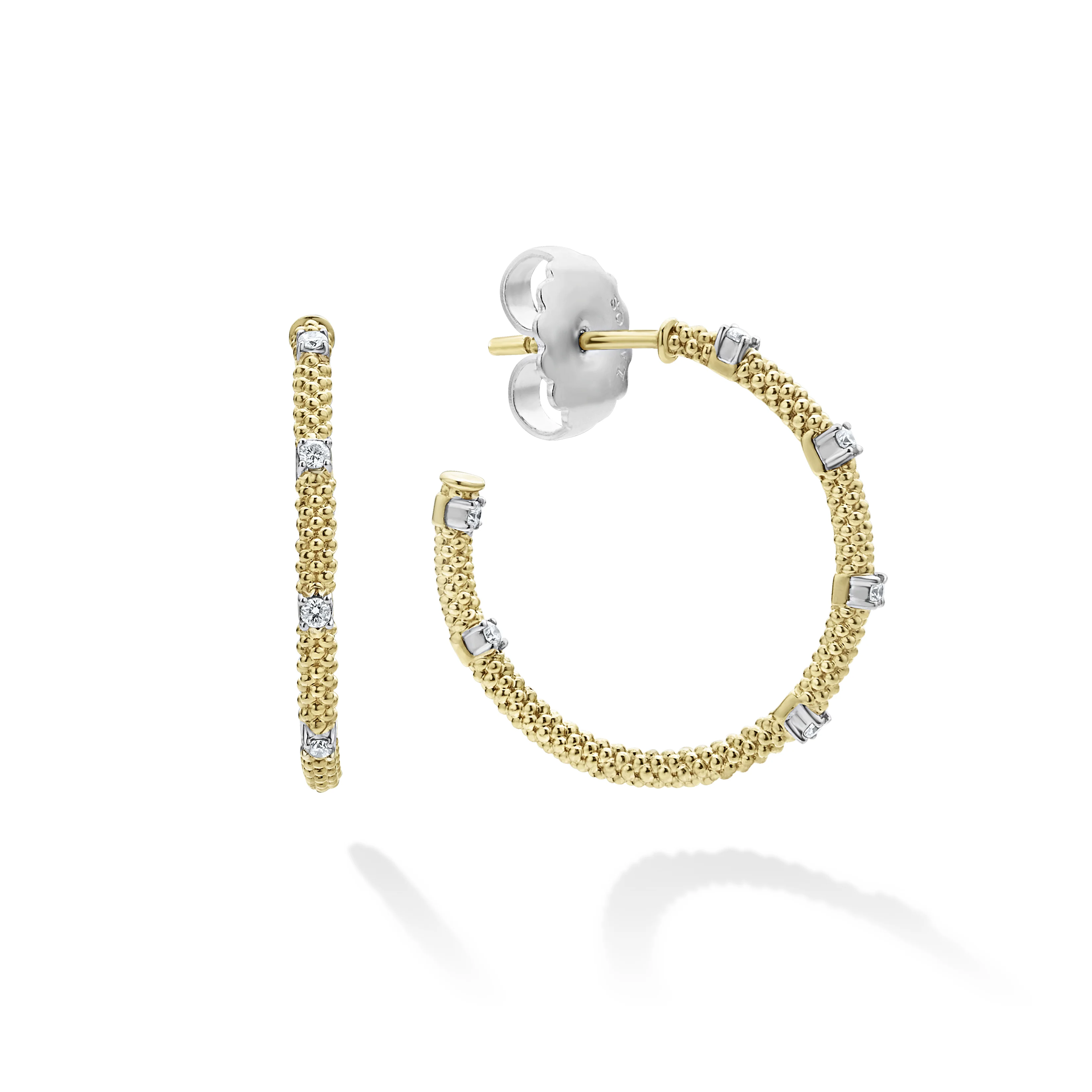 LAGOS Signature Caviar 18K Gold Superfine Diamond Hoop Earrings