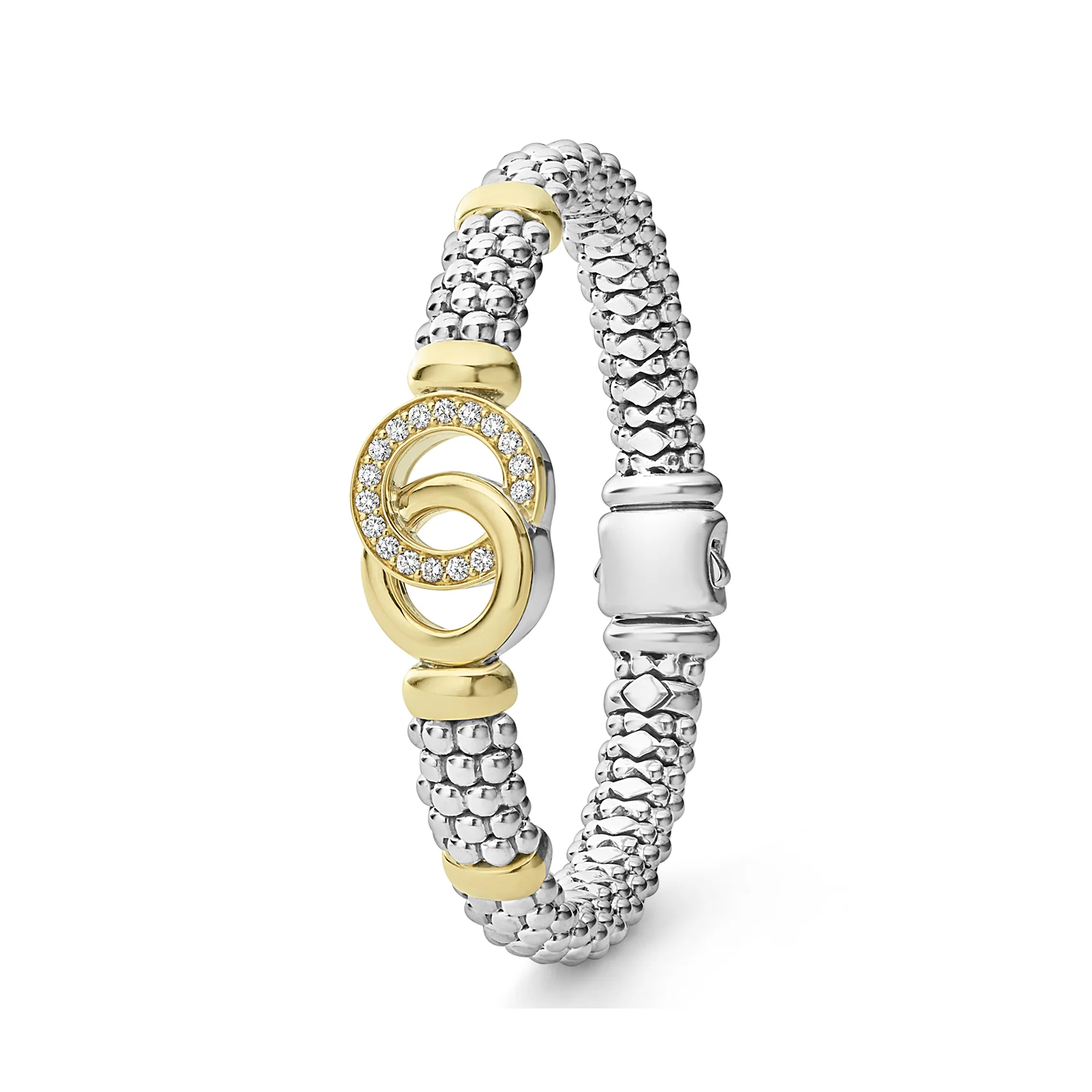 LAGOS Signature Caviar Two-Tone Interlocking Diamond Caviar Bracelet, 9mm - Image 3