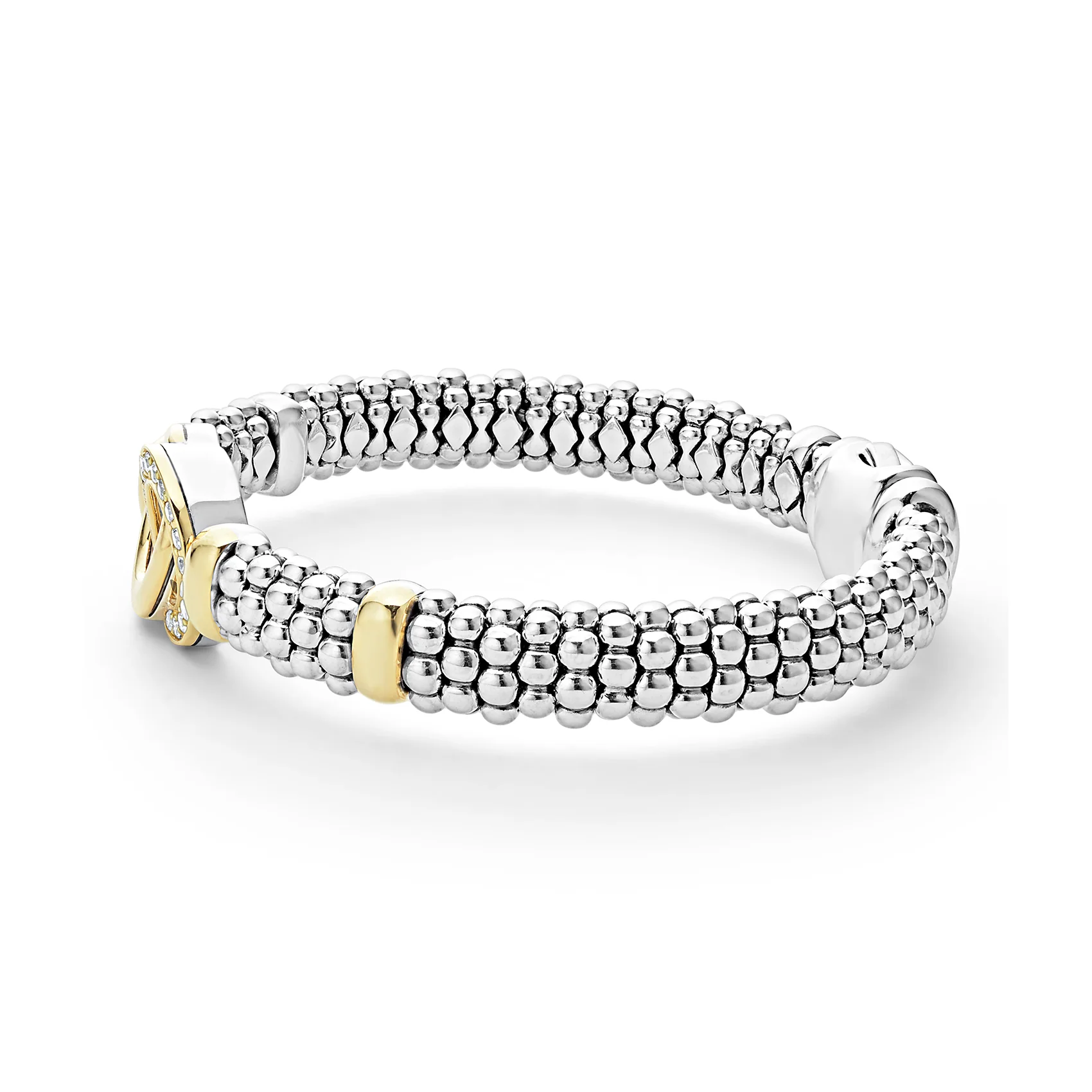 LAGOS Signature Caviar Two-Tone Interlocking Diamond Caviar Bracelet, 9mm - Image 4