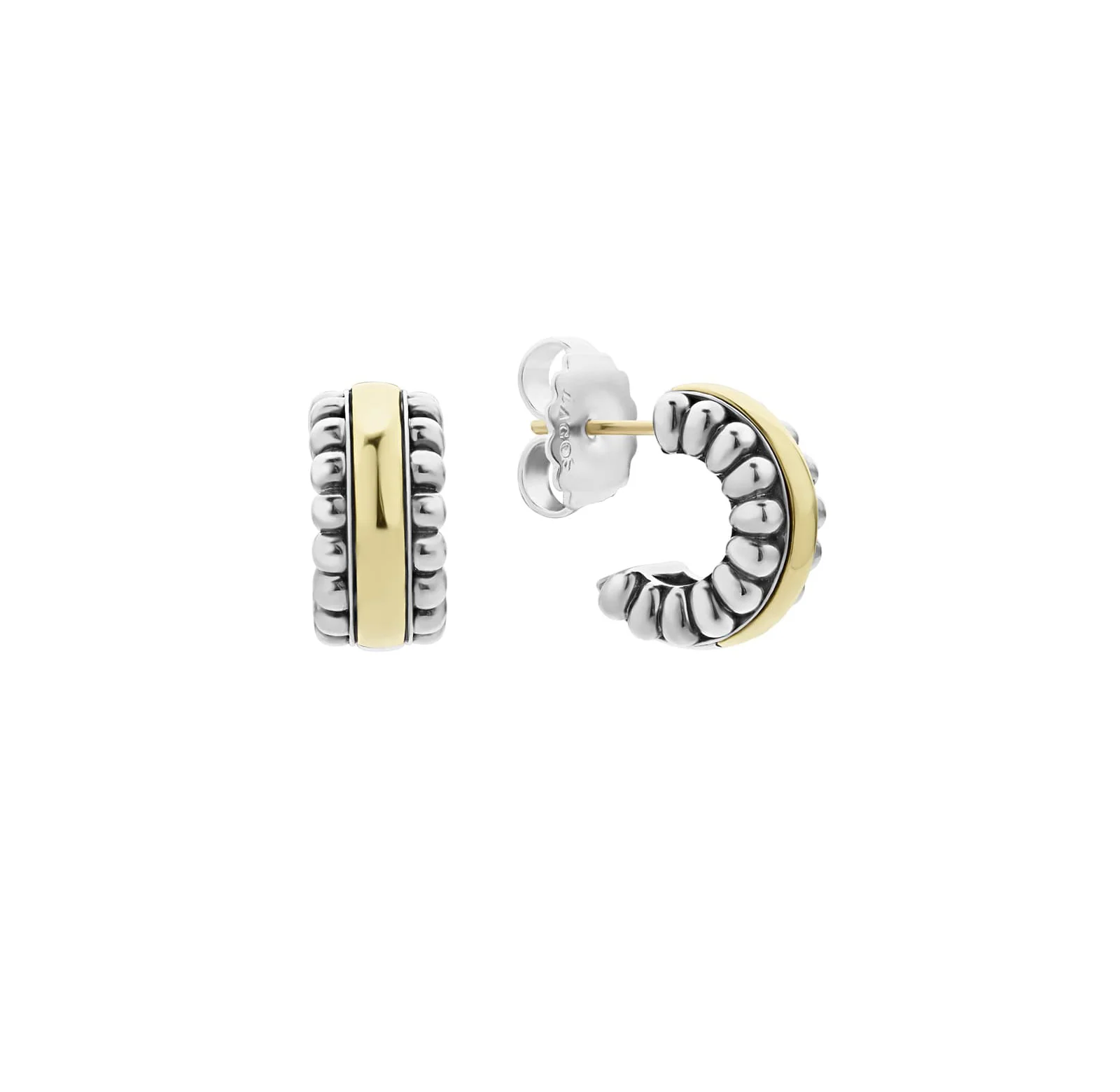 LAGOS Signature Caviar Two Tone Small Flute Hoop Earrings