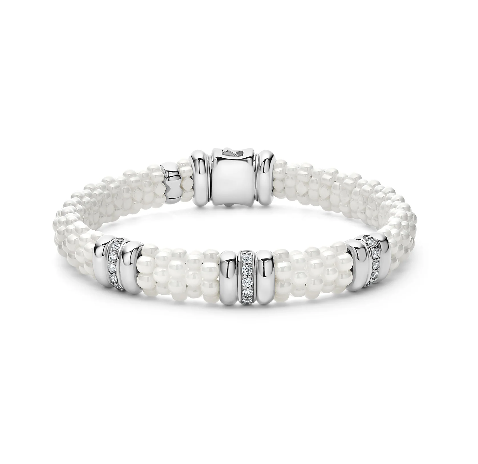 LAGOS White Caviar Three Station Ceramic Diamond Bracelet, 9mm