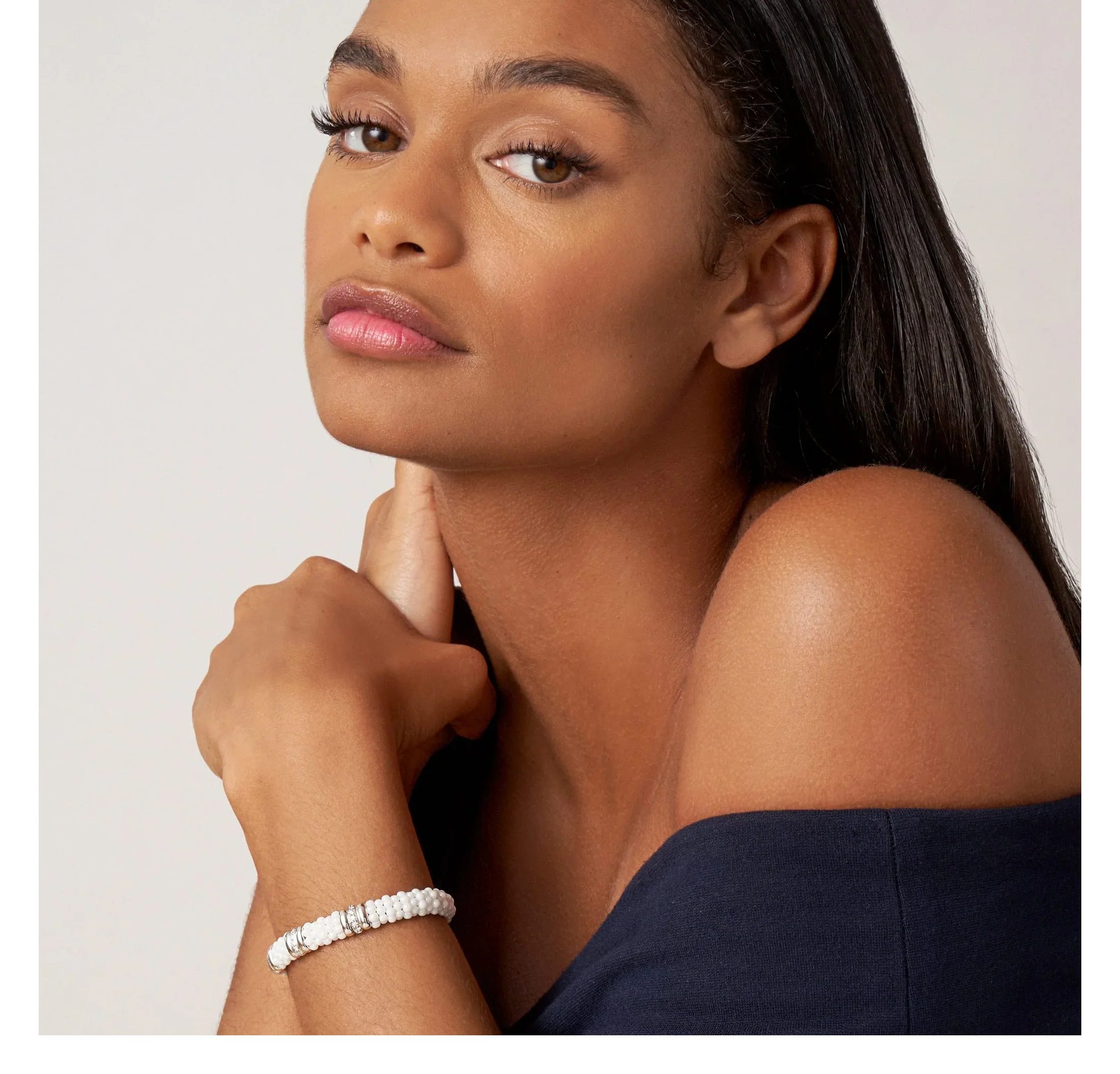 LAGOS White Caviar Three Station Ceramic Diamond Bracelet, 9mm - Image 3