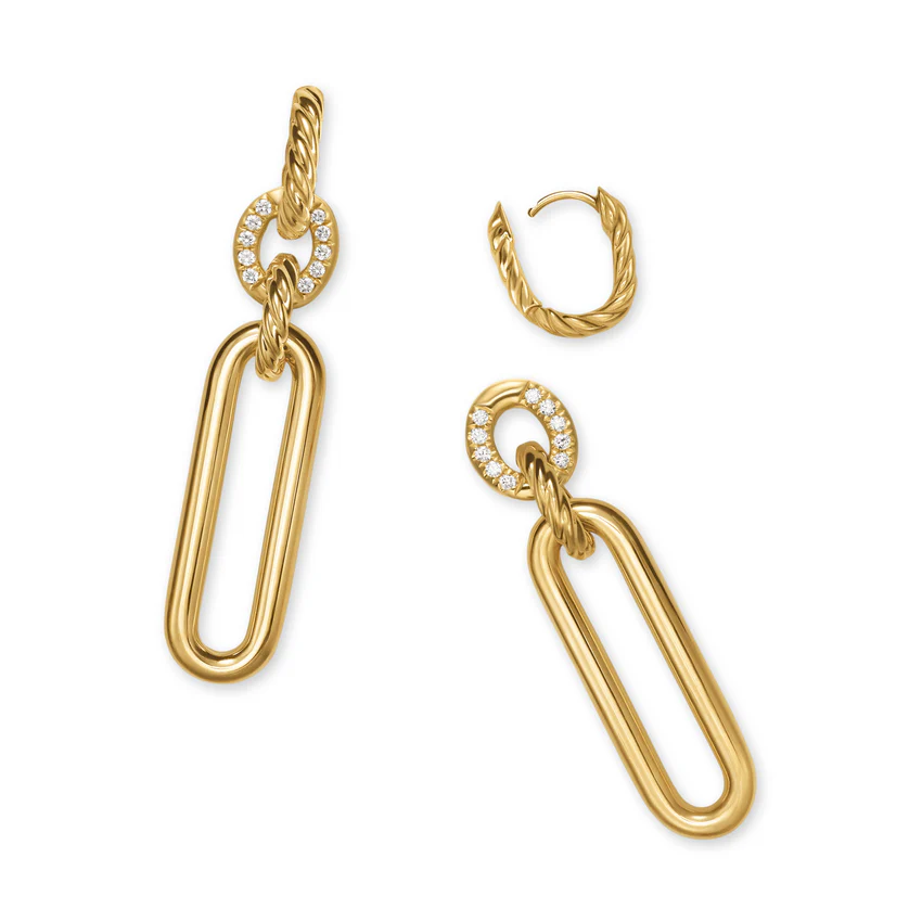 Lexington Double Link Drop Earrings in 18K Yellow Gold with Diamonds, 54mm - Image 3