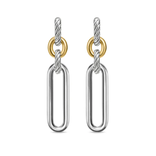 Lexington Double Link Drop Earrings in Sterling Silver with 18K Yellow Gold, 54mm