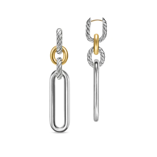 Lexington Double Link Drop Earrings in Sterling Silver with 18K Yellow Gold, 54mm - Image 2