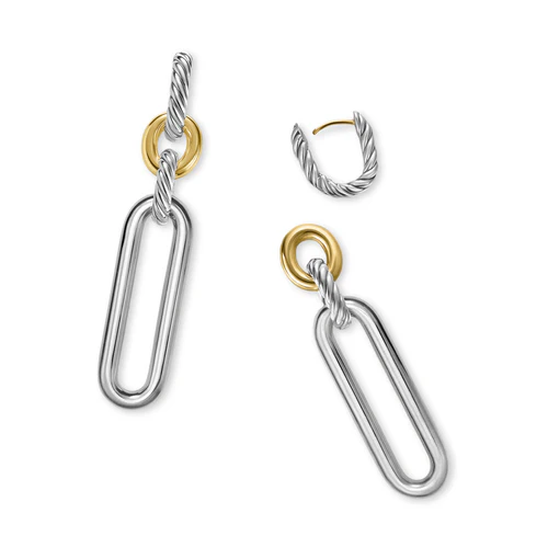 Lexington Double Link Drop Earrings in Sterling Silver with 18K Yellow Gold, 54mm - Image 3