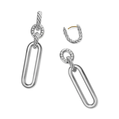 Lexington Double Link Drop Earrings in Sterling Silver with Diamonds, 54mm - Image 3