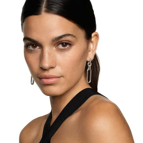 Lexington Double Link Drop Earrings in Sterling Silver with Diamonds, 54mm - Image 4