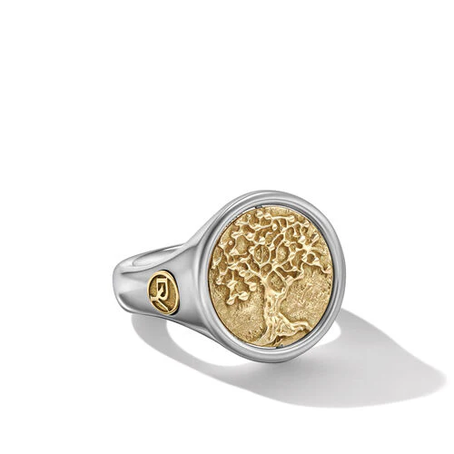 Life and Death Duality Signet Ring in Sterling Silver with 18K Yellow Gold, Size 11