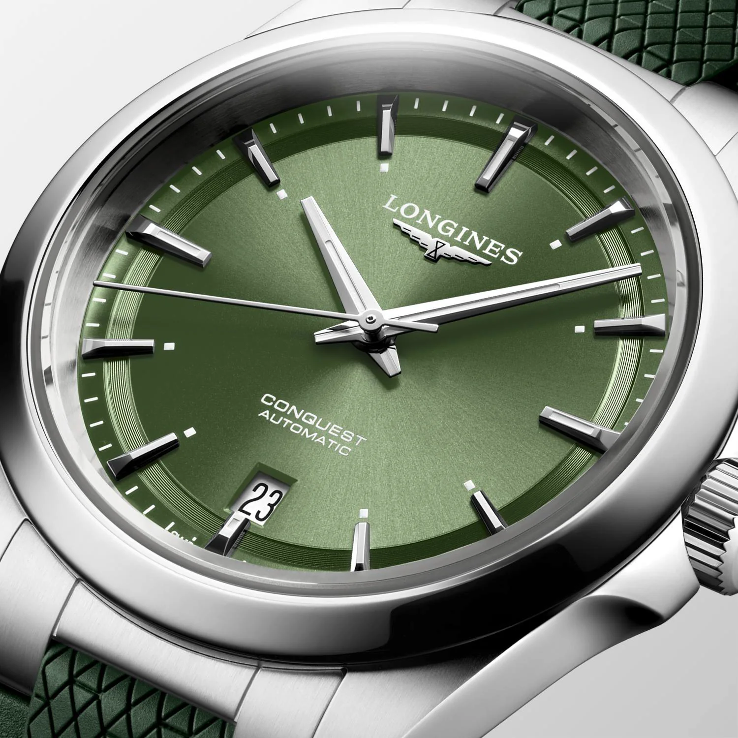 Longines Conquest 38mm Watch with Green Rubber Strap - Image 2