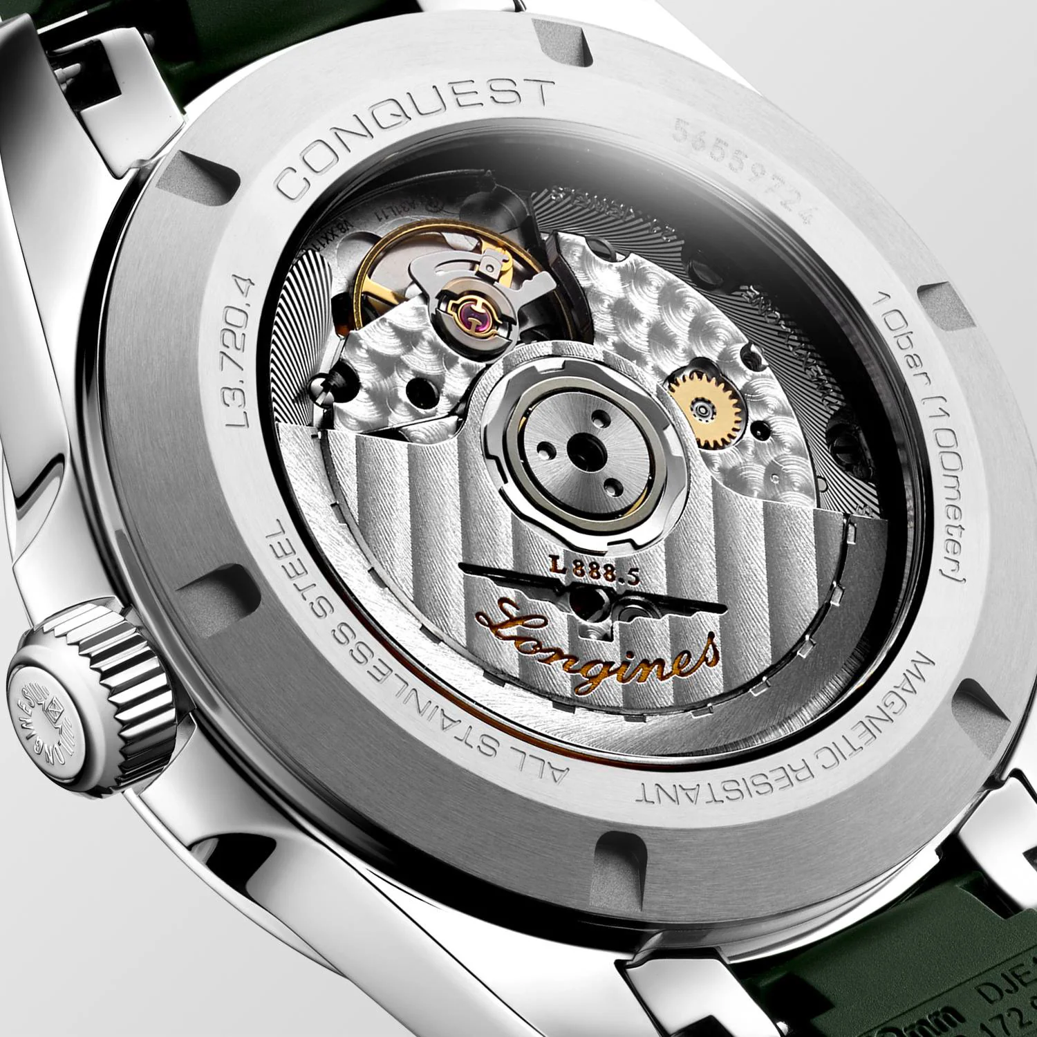 Longines Conquest 38mm Watch with Green Rubber Strap - Image 3