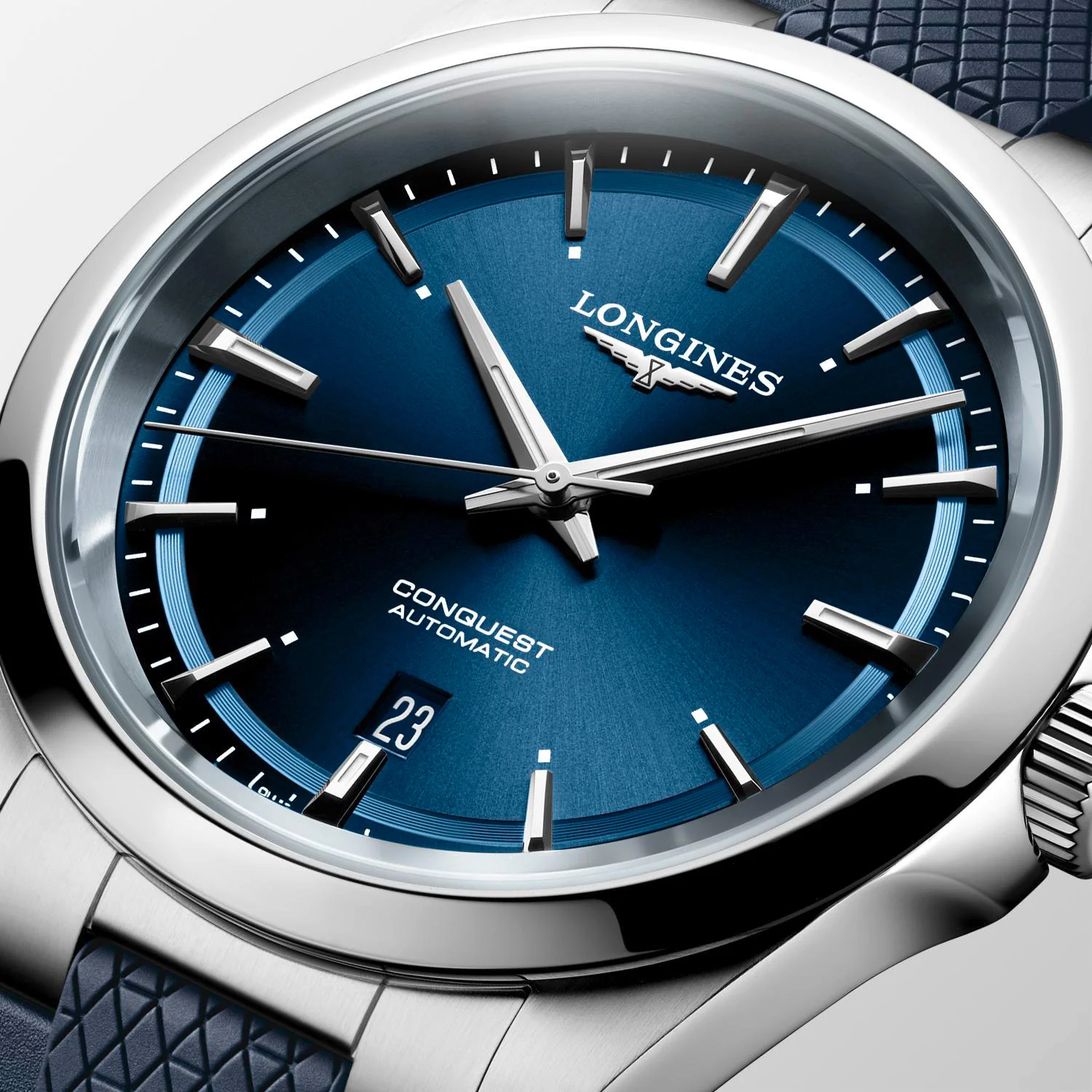 Longines Conquest 41mm Watch with Blue Rubber Strap - Image 2