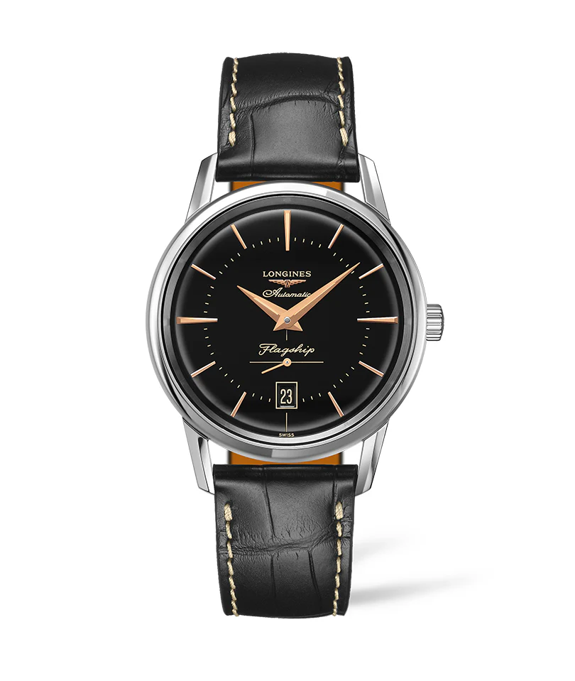 Longines Flagship Heritage Collection 38mm Automatic Black Dial Gent's Watch with Alligator Strap
