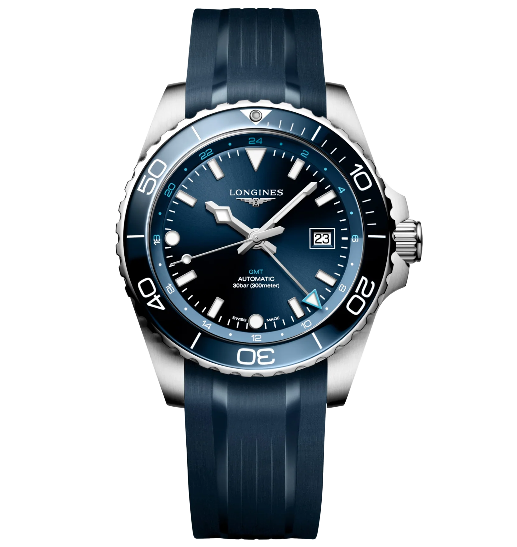 Longines Hydroconquest GMT 43mm Watch with Rubber Strap