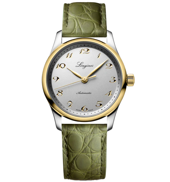 Longines Master 34mm Watch with Green Leather Strap