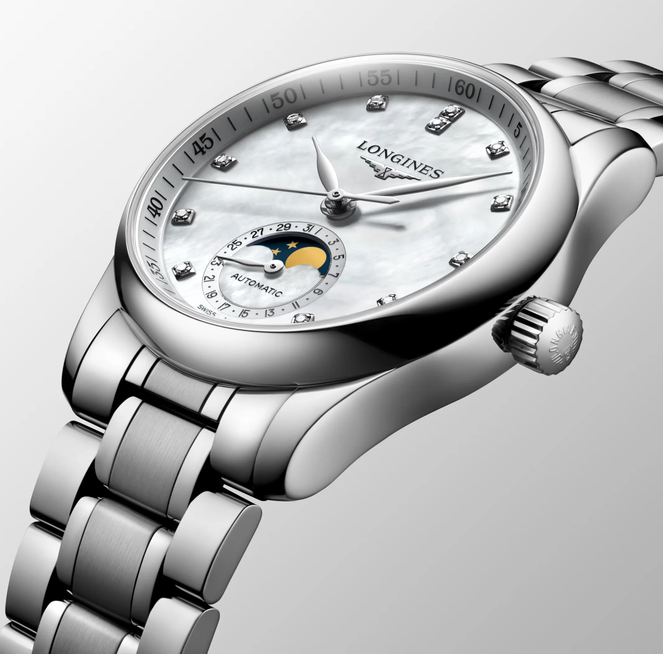 Longines Master Moonphase 34mm Watch with Mother-of-Pearl Dial - Image 2