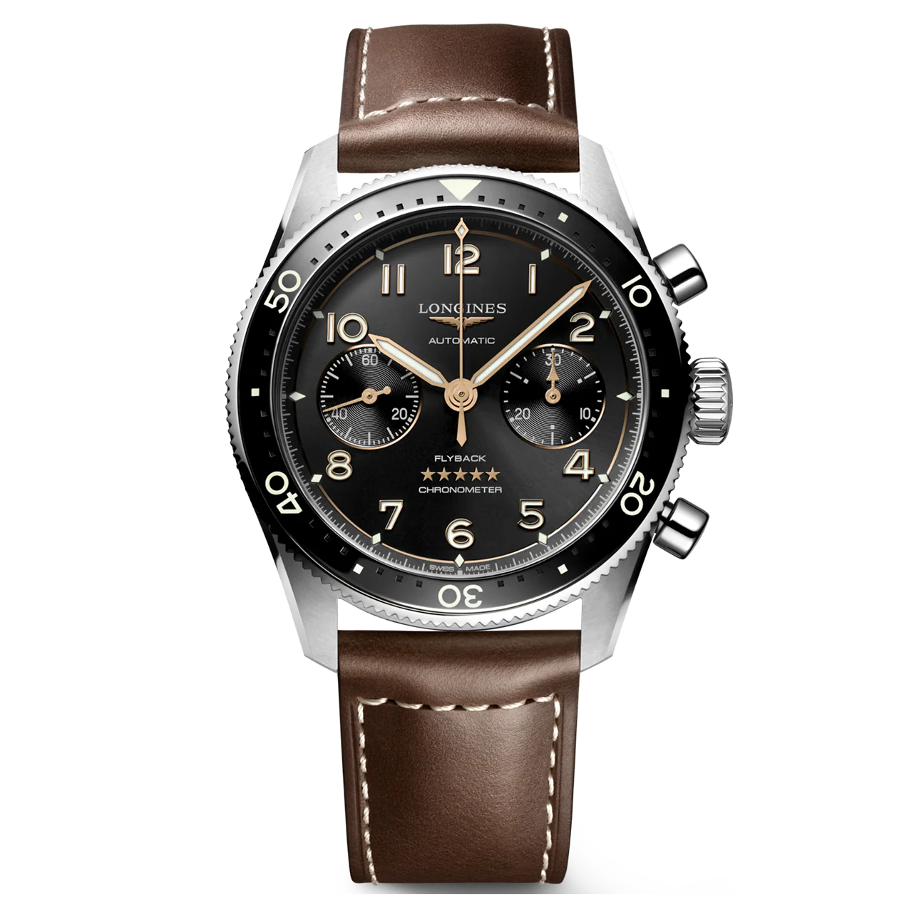 Longines Spirit Flyback 42mm Watch with Black Dial