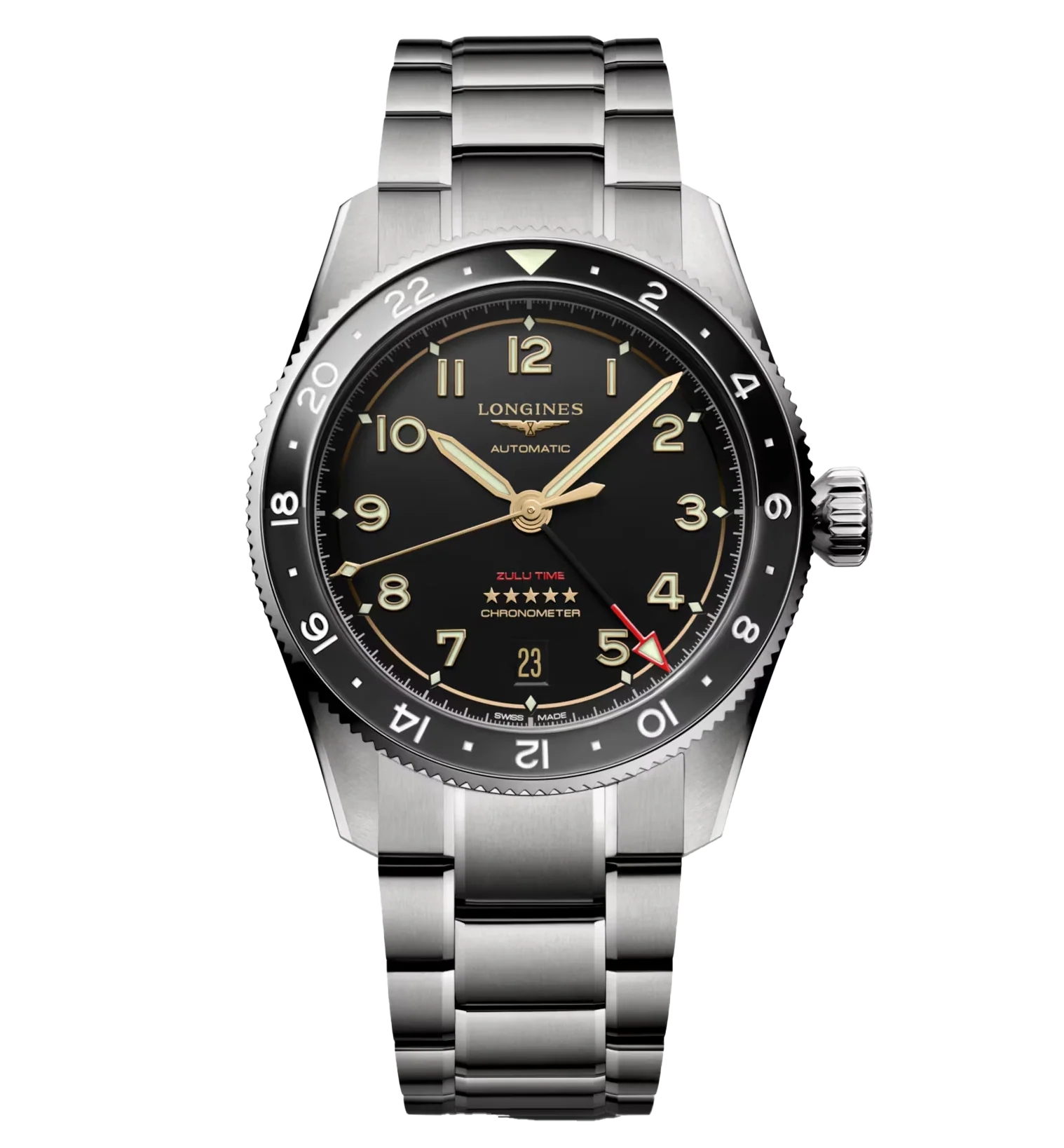 Longines Spirit Zulu Time 39mm Watch with Black Dial
